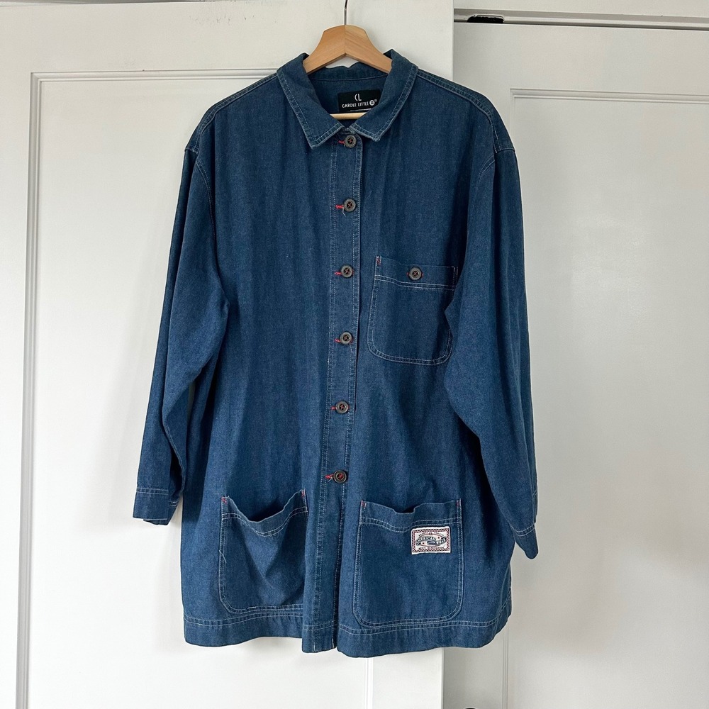 Vintage 90s Carole Little Denim Chore Jacket Oversized Barn Coat American Wear